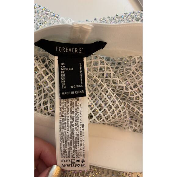 Forever 21 Rhinestone Straight Pants | Women’s Small | White Mesh NWT - Picture 7 of 8
